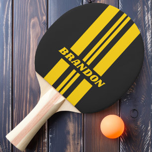 Retro Yellowjacket Dual Rally Stripe with Name Ping Pong Paddle