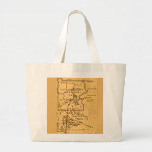 Retro Yellowstone - Grand Teton Map Large Tote Bag