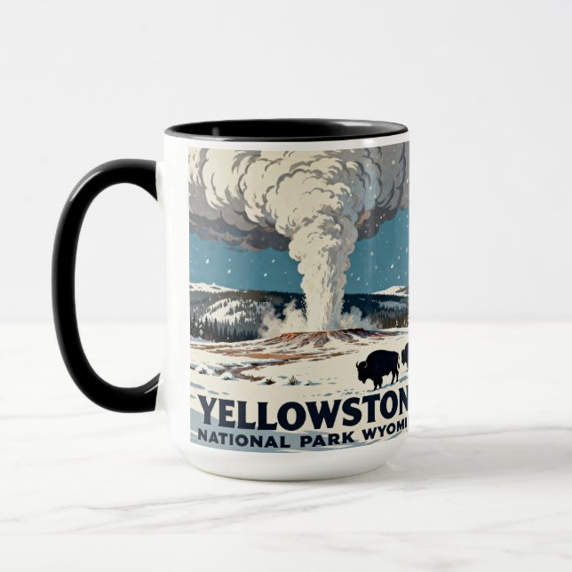 Retro Yellowstone National Park Bison Gift Mug (Left)
