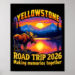 Retro yellowstone road trip 2026 summer vacation poster