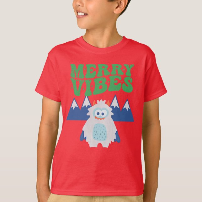 Retro Yeti Whimsical Kids Custom Christmas  T-Shirt (Front)