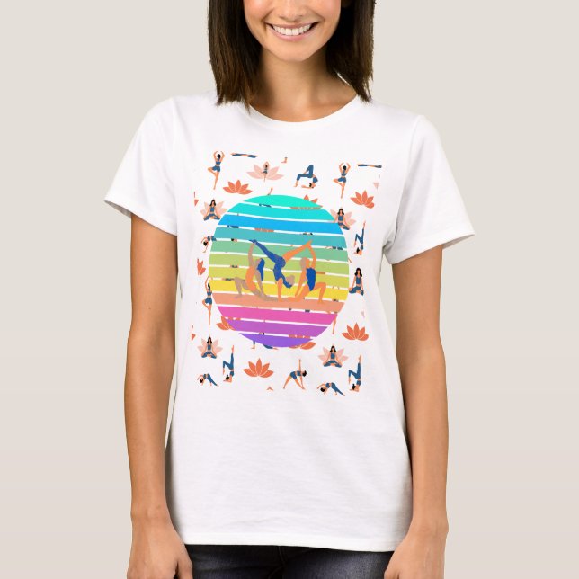 Retro Yoga in Vibrant Flow of Harmonious Colours T-Shirt (Front)