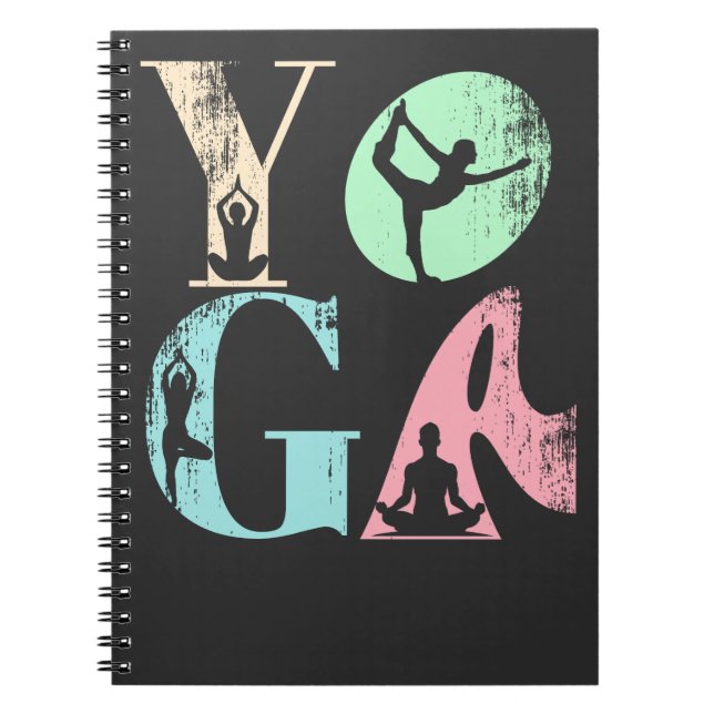 Retro Yoga Typography with Silhouettes of Poses  Notebook (Front)
