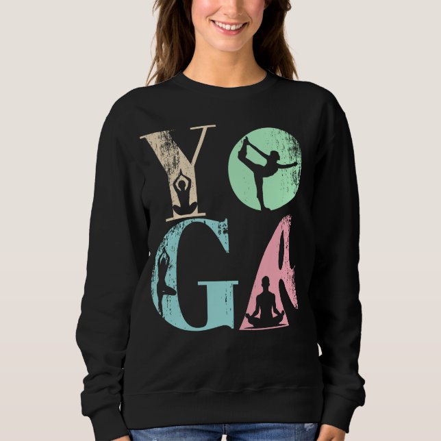 Retro Yoga Typography with Silhouettes of Poses  Sweatshirt (Front)