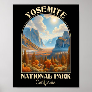 Retro Yosemite National Park Autumn Season Camping Poster