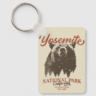 Retro Yosemite National Park California Black Bear Key Ring