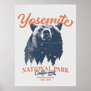 Retro Yosemite National Park California Black Bear Poster