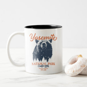 Retro Yosemite National Park California Black Bear Two-Tone Coffee Mug