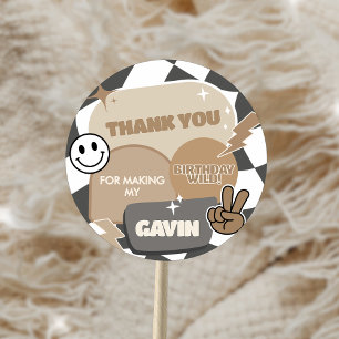 Retro Young Wild and Three Birthday Party  Classic Round Sticker