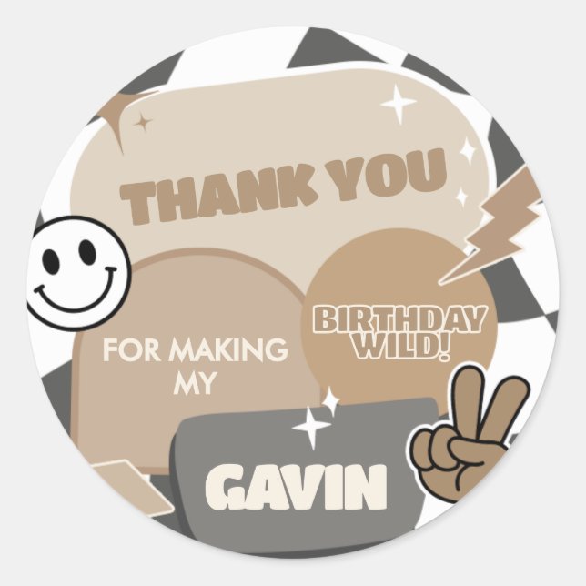 Retro Young Wild and Three Birthday Party  Classic Round Sticker (Front)