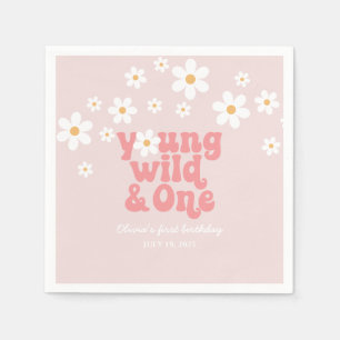 Retro Young Wild One Daisy floral 1st birthday Napkin