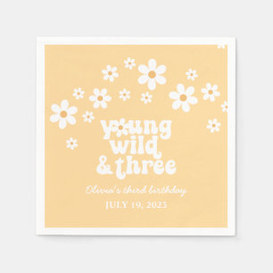 Retro Young Wild three Daisy floral 3rd birthday Napkin