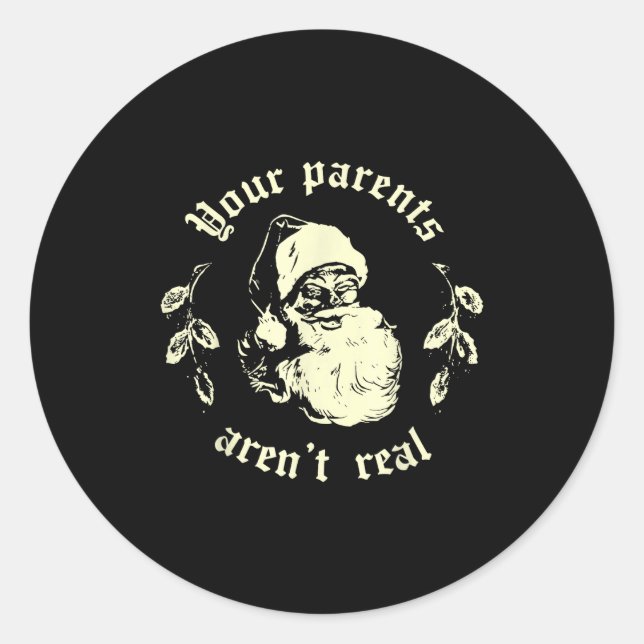 Retro Your Parents Aren't Real Santa Funny Christm Classic Round Sticker (Front)