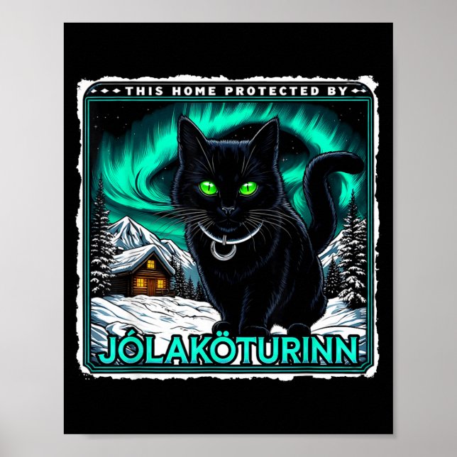 Retro Yule Cat Icelandic This Home Protected Jólak Poster (Front)