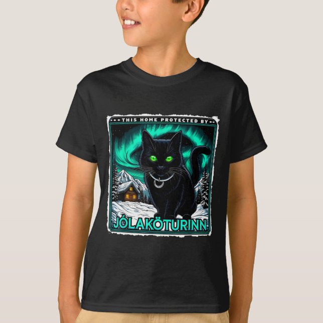 Retro Yule Cat Icelandic This Home Protected Jólak T-Shirt (Front)