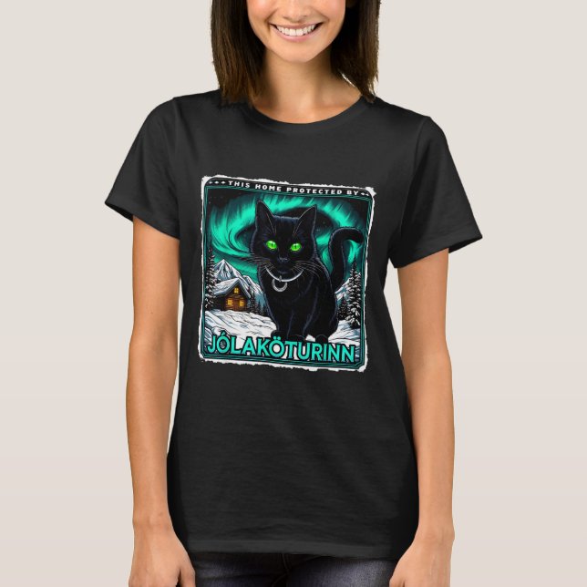Retro Yule Cat Icelandic This Home Protected Jólak T-Shirt (Front)