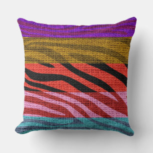Retro Zebra Skin Print Pattern Burlap Rustic #12 Cushion