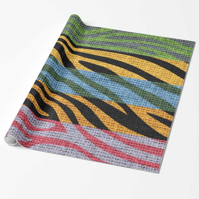 Retro Zebra Skin Print Pattern Burlap Rustic #2 Wrapping Paper (Unrolled)