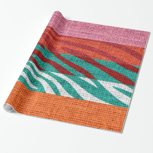 Retro Zebra Skin Print Pattern Burlap Rustic #5 Wrapping Paper