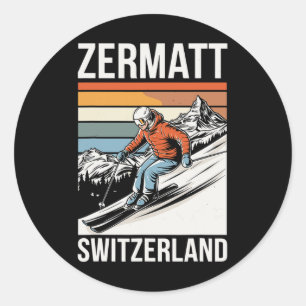 Retro Zermatt Switzerland Ski Resort Classic Round Sticker