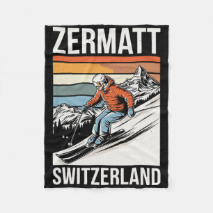 Retro Zermatt Switzerland Ski Resort Fleece Blanket