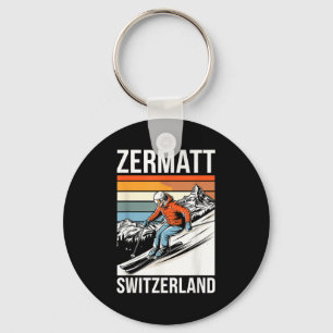 Retro zermatt switzerland ski resort fun alpine key ring