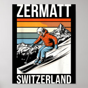 Retro zermatt switzerland ski resort fun alpine poster