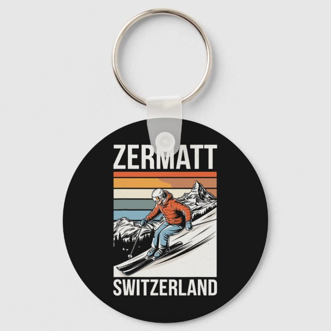 Retro Zermatt Switzerland Ski Resort  Key Ring (Front)