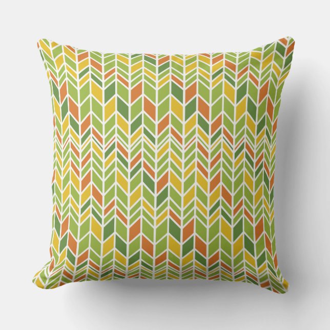 Retro Zig-Zag Orange & Green Chevron Cushion (Front)