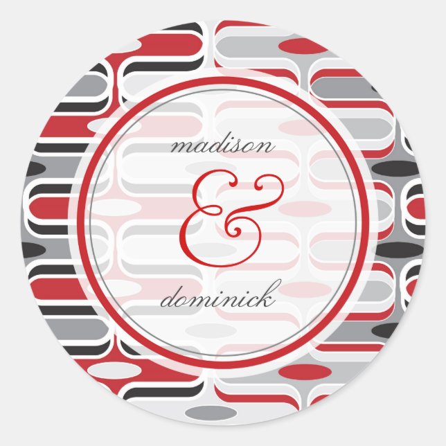 Retro Zig Zag Red Ogee Mod Pattern Wedding Sticker (Front)