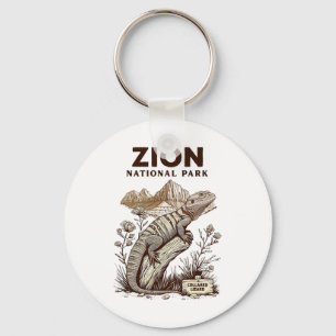 Retro Zion National Park Collared Lizard Hiking Ca Key Ring