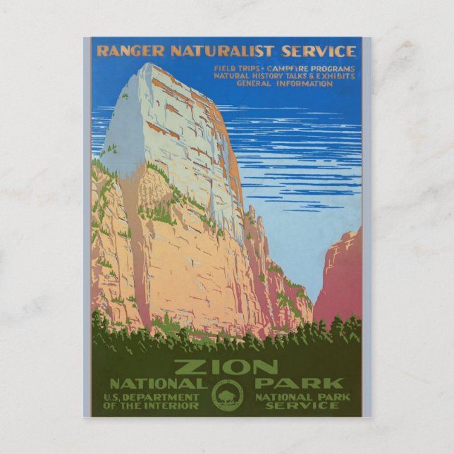 Retro Zion National Park Service Travel Poster Postcard (Front)