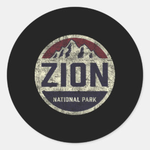 Retro Zion National Park Utah Mountain Women Men K Classic Round Sticker