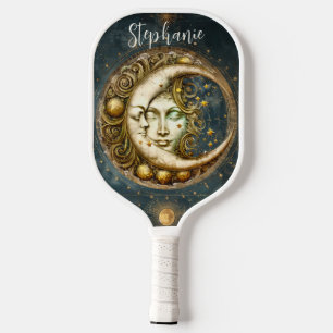 Retro Zodiac Celestial Moon Monogram Pickleball Paddle