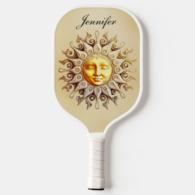 Retro Zodiac Celestial Sun Monogram Pickleball Paddle (Back)