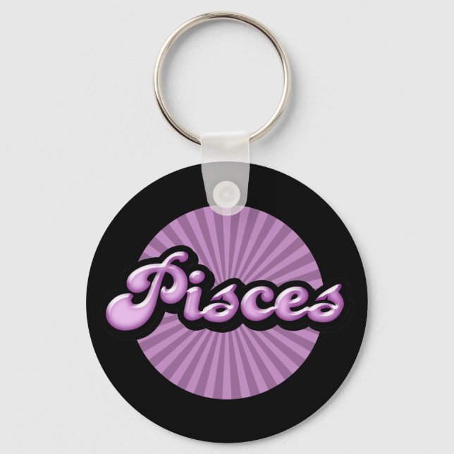 Retro Zodiac Pisces Key Ring (Front)
