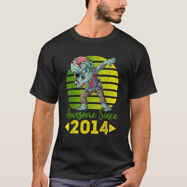 Retro Zombie Dabbing Awesome Since 2014 8th Bday H T-Shirt (Front)