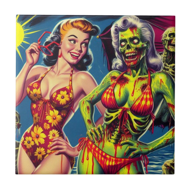 Retro Zombie Pin-up Ceramic Tile (Front)