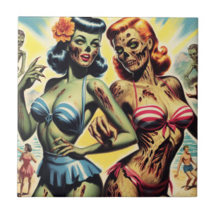 Retro Zombie Pin-ups Ceramic Tile