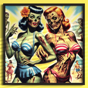 Retro Zombie Pin-ups Poster