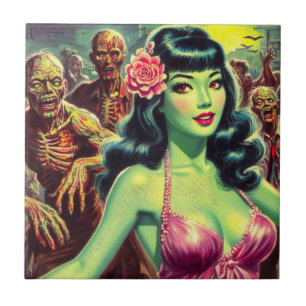 Retro Zombie Woman Ceramic Tile