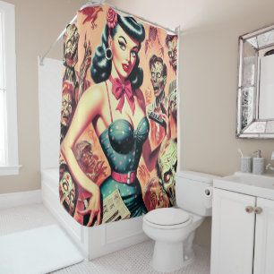 Retro Zombies Pin-up Shower Curtain