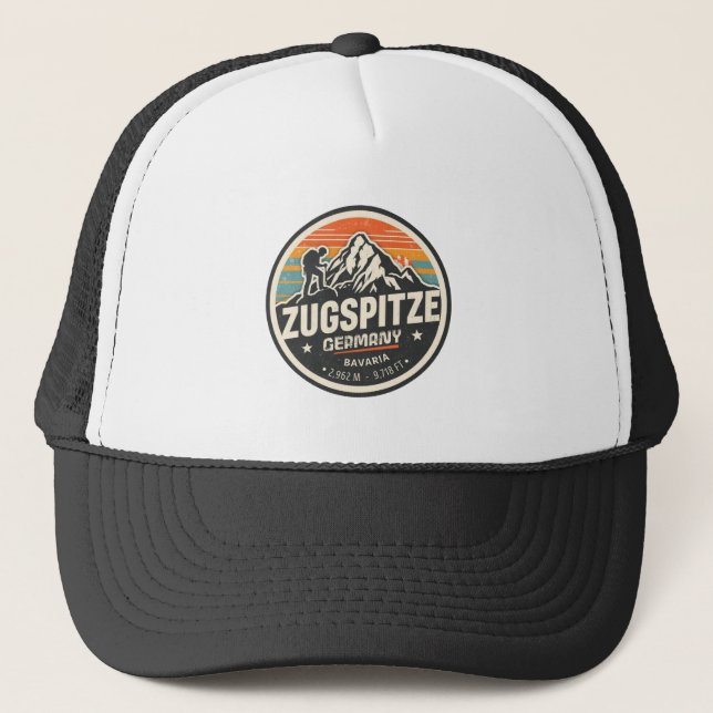 Retro Zugspitze bavarian outdoor nature gifts Trucker Hat (Front)