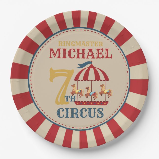 RetroCarousel Circus Carnival Birthday Party Plate (Front)