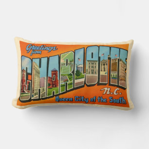 RetroCharlotte NC Postcard Lumbar Cushion