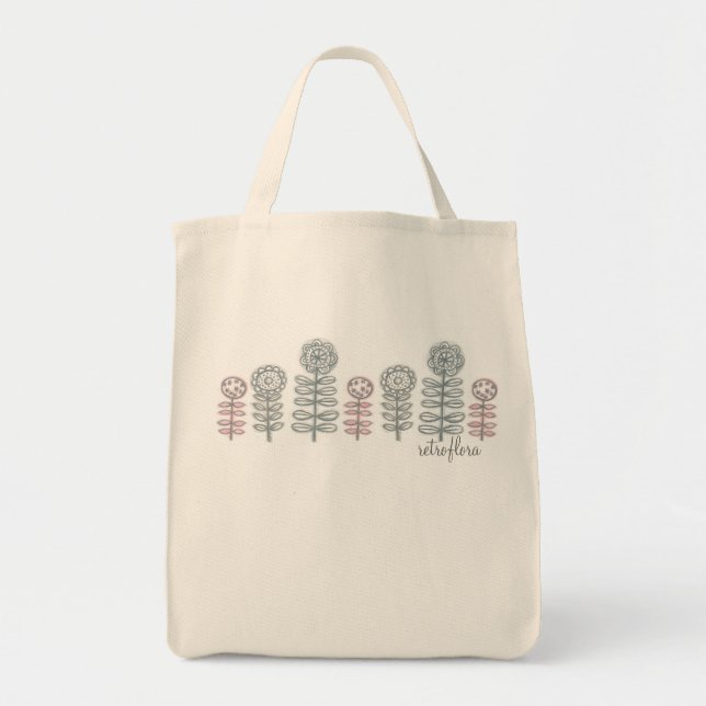 retroflora line grocery tote with  type bag (Front)