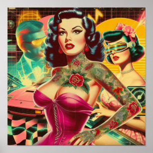 Retrofuturism Pin-up Collage Poster
