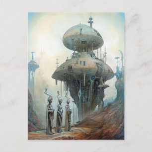 Retrofuturistic Spaceships Science Fiction Art Postcard