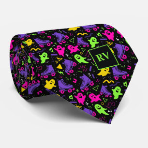 RetroHalloween Haunted Arcade Vibes Monogrammed Tie