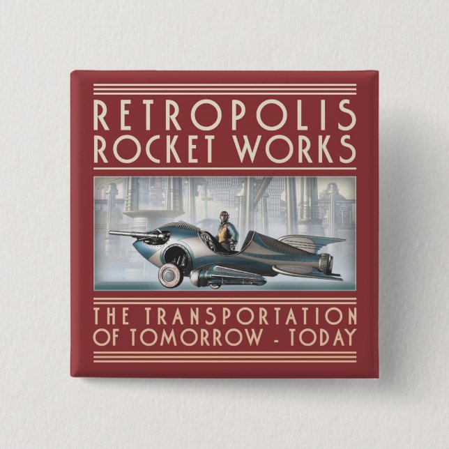 Retropolis Rocket Works Square Button (Front)